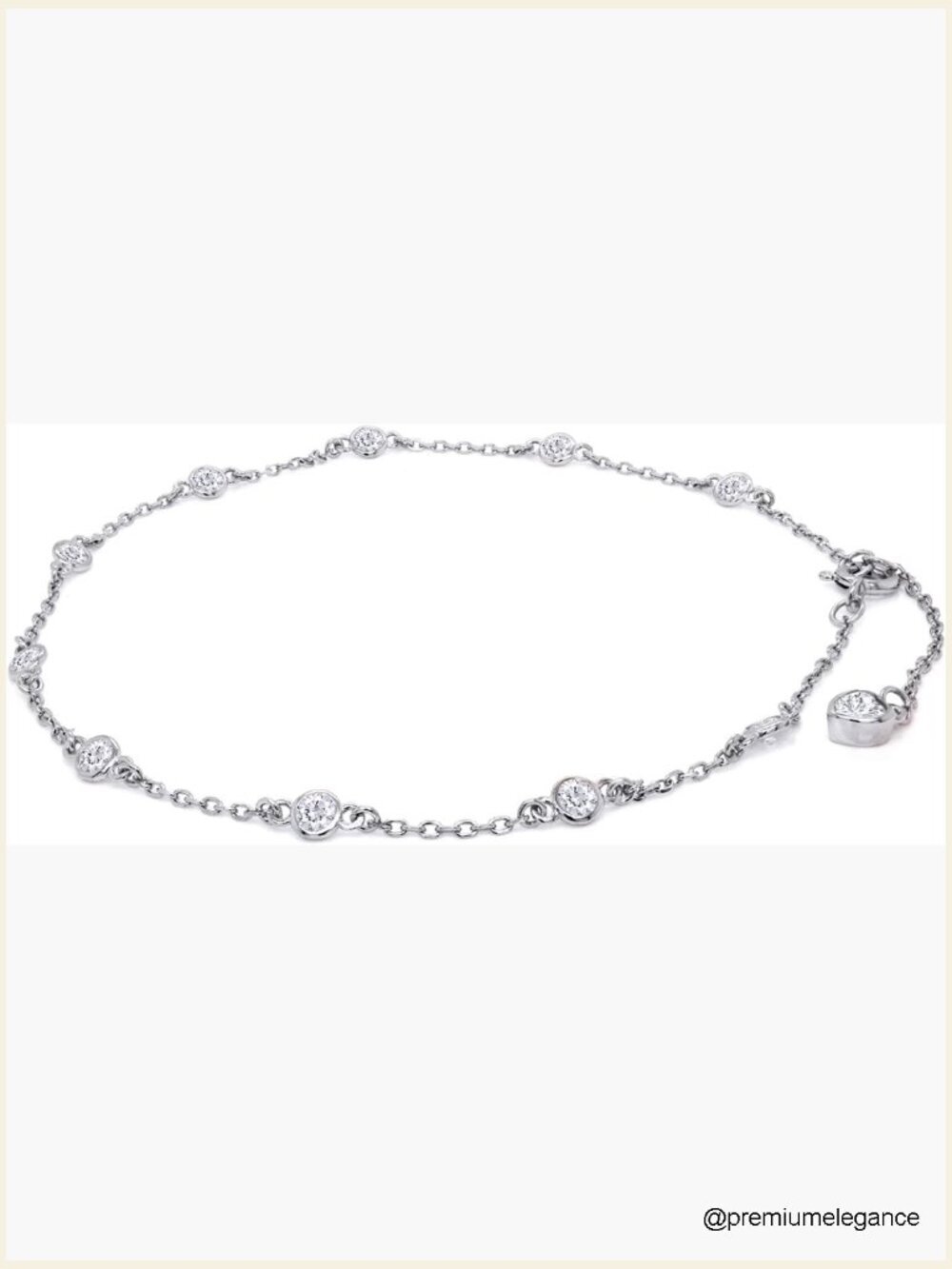 3MM Moissanite Bezel Station Anklet 14K Gold Plated 925 Silver 8-10 Inch